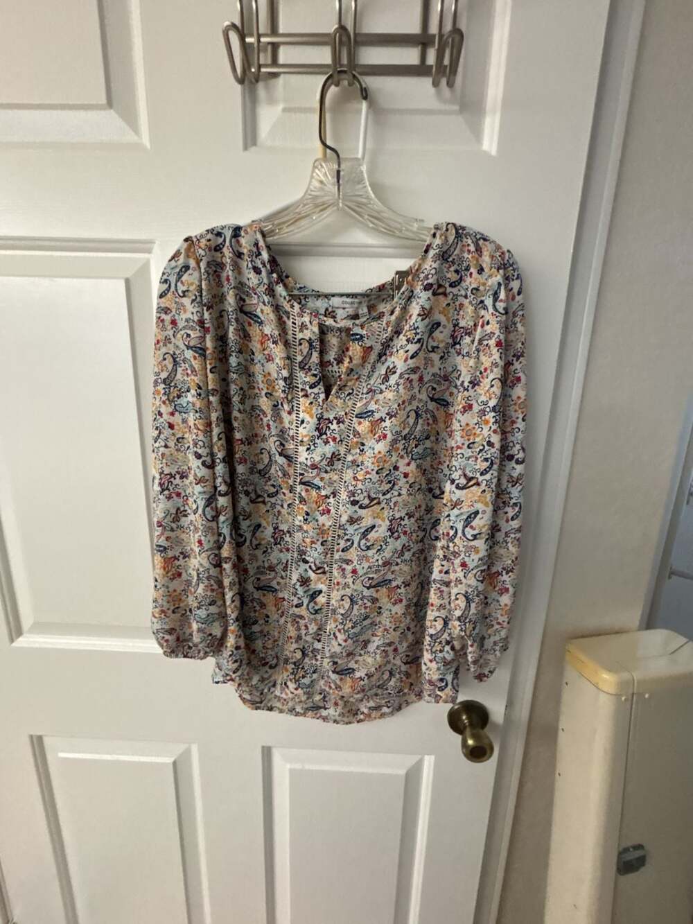 Collective Concepts Paisley Floral Boho Peasant Blouse with Lattice Trim